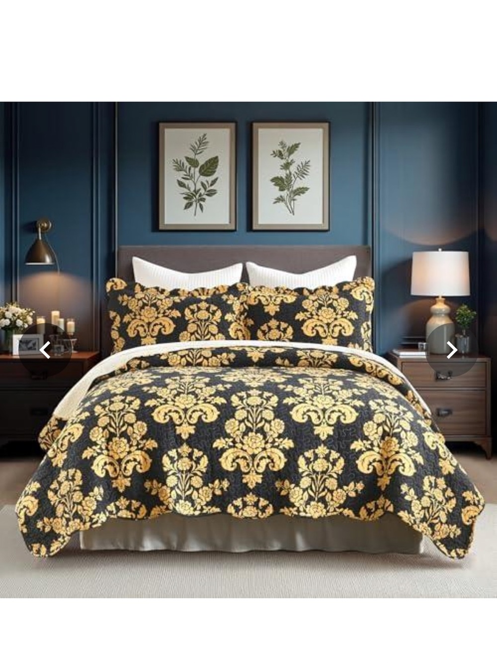 Luxury Black Yellow King Size Cotton Quilt Set